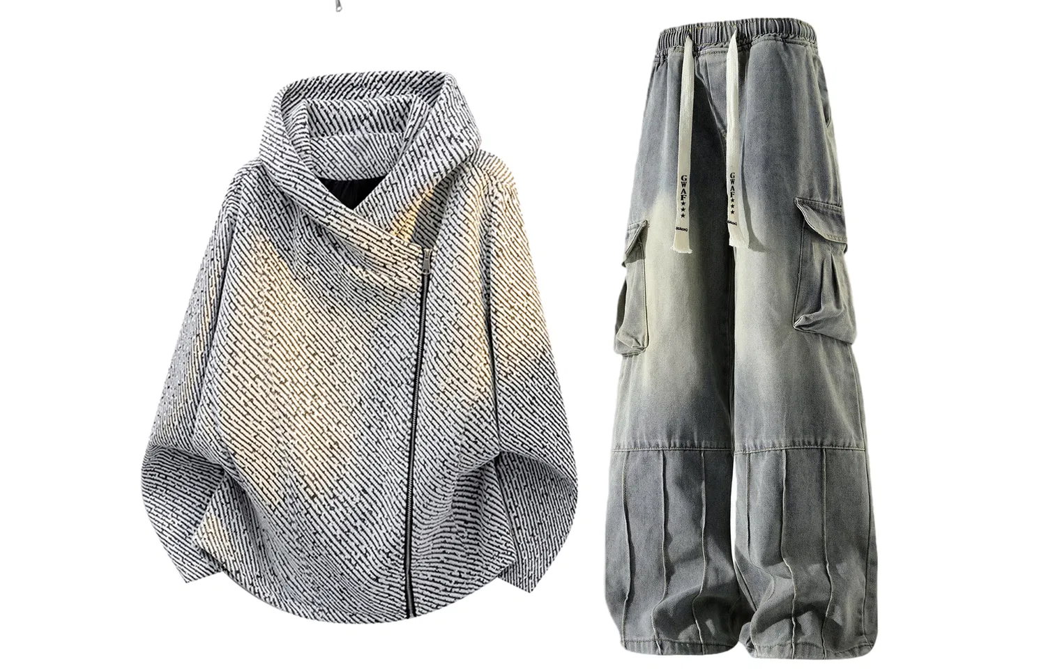 Детский комплект спортивной одежды с капюшоном Light Gray Top+Black Pants GWAF, Light Gray/Black — фото 3