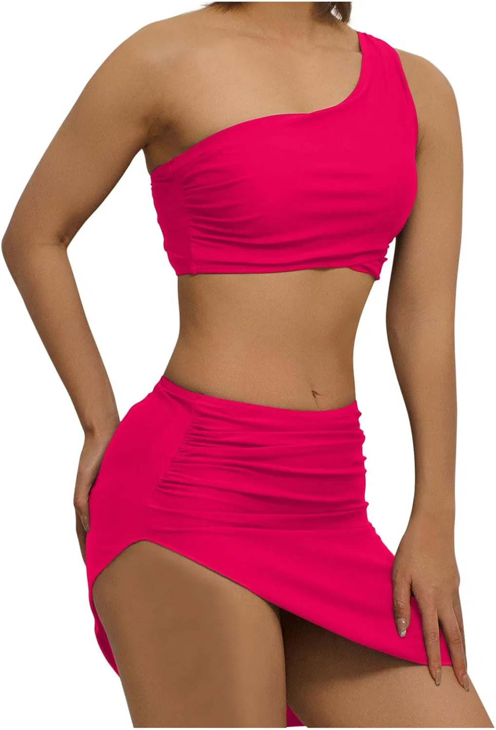 Женский бикини-комплект с завышенной талией и юбкой, Hot Pink