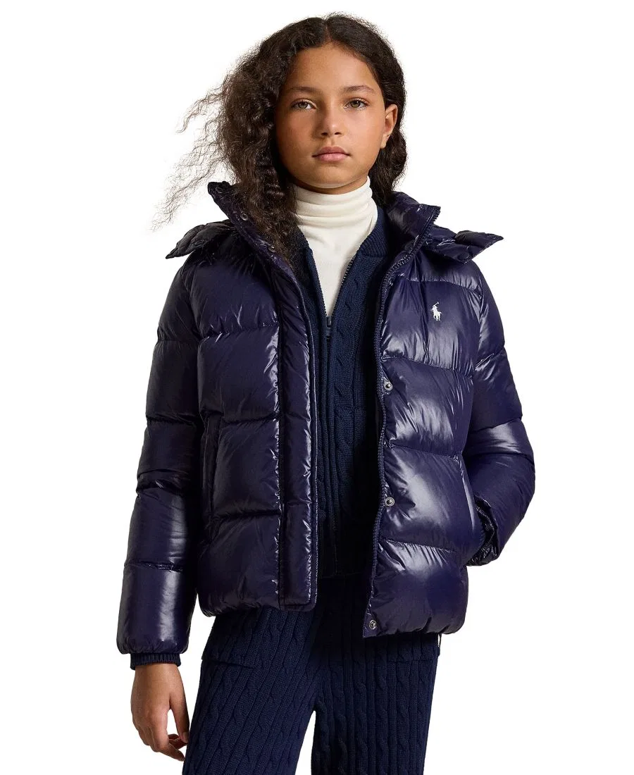 Куртка с капюшоном из нейлона с утеплителем, с длинным рукавом, Glossy Down Hooded Jacket Polo Ralph Lauren, Newport Navy