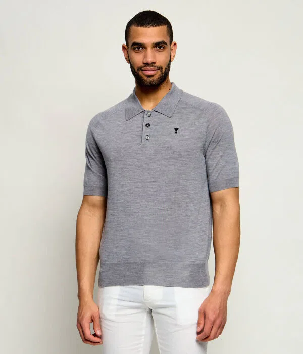 Мужское поло из шерсти Slim Fit AMI Paris, серый