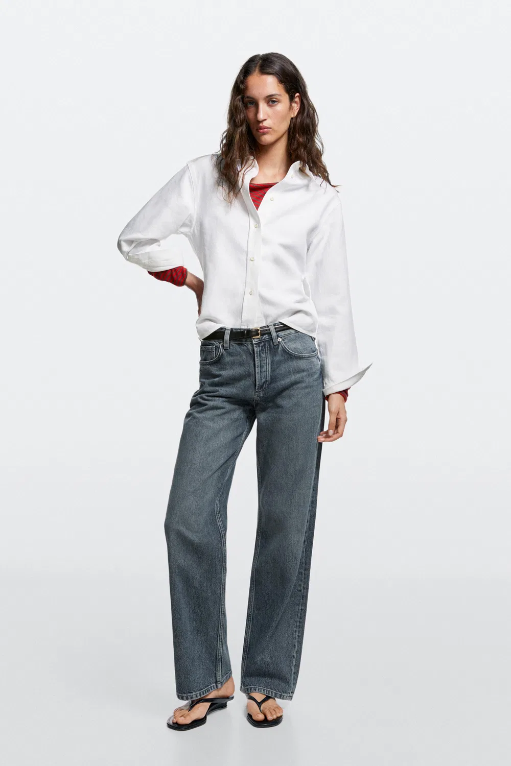 Джинсы Massimo Dutti Mid-Waist Wide-Leg, синий