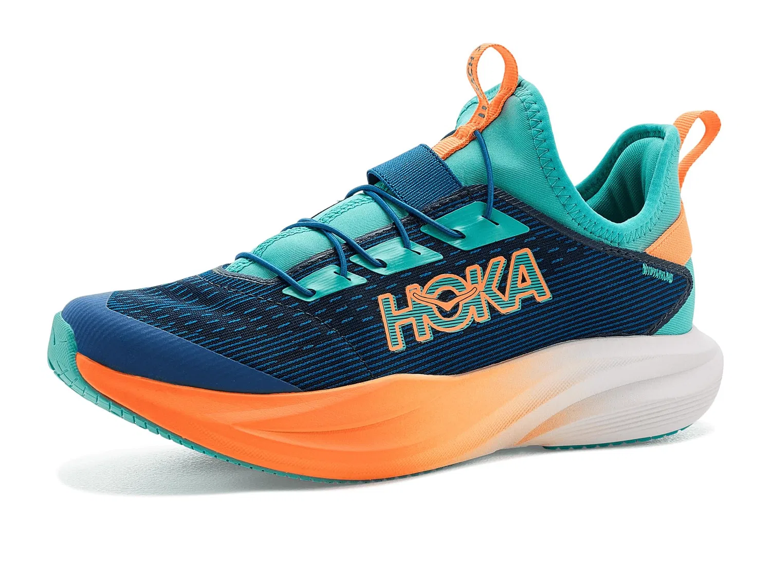 Кроссовки Mach 7 (для маленьких детей) Hoka Kids, Night Glow Blue/Neon Tangerine