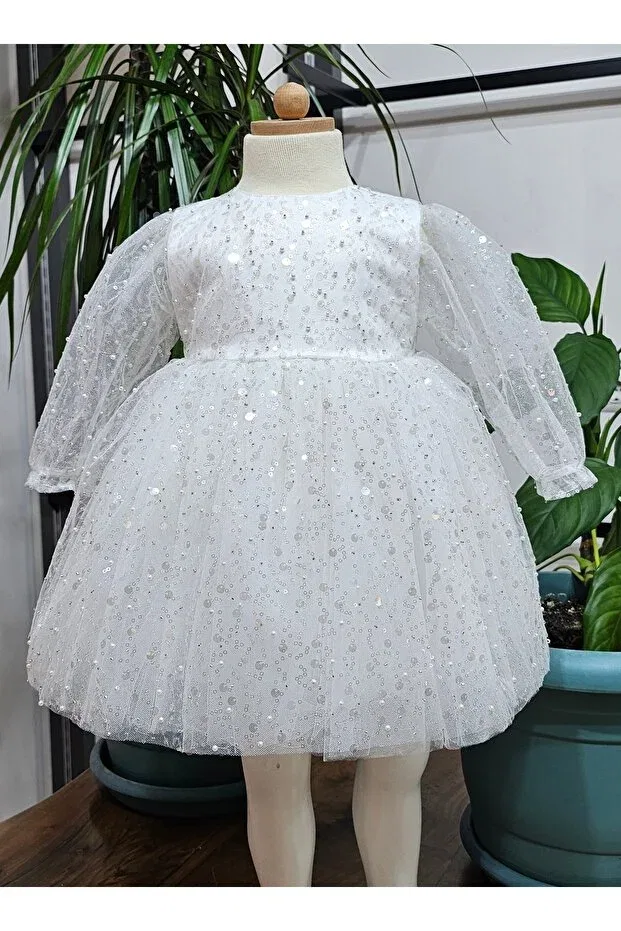 Детское платье для девочек с длинным рукавом Yadece, White