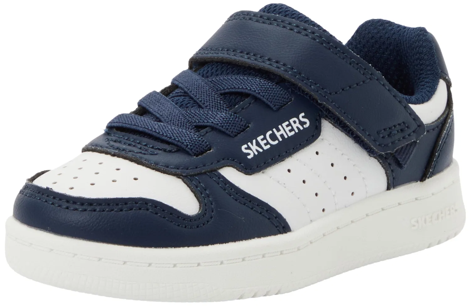 Детские кроссовки для мальчиков с перфорацией Skechers Quick Street Trainers, Navy Synthetic White Trim