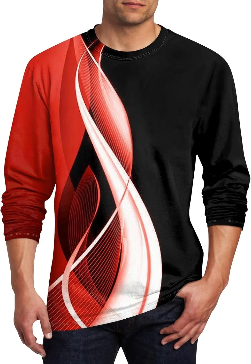 Мужская длинная футболка с круглым вырезом Regular Fit, Red