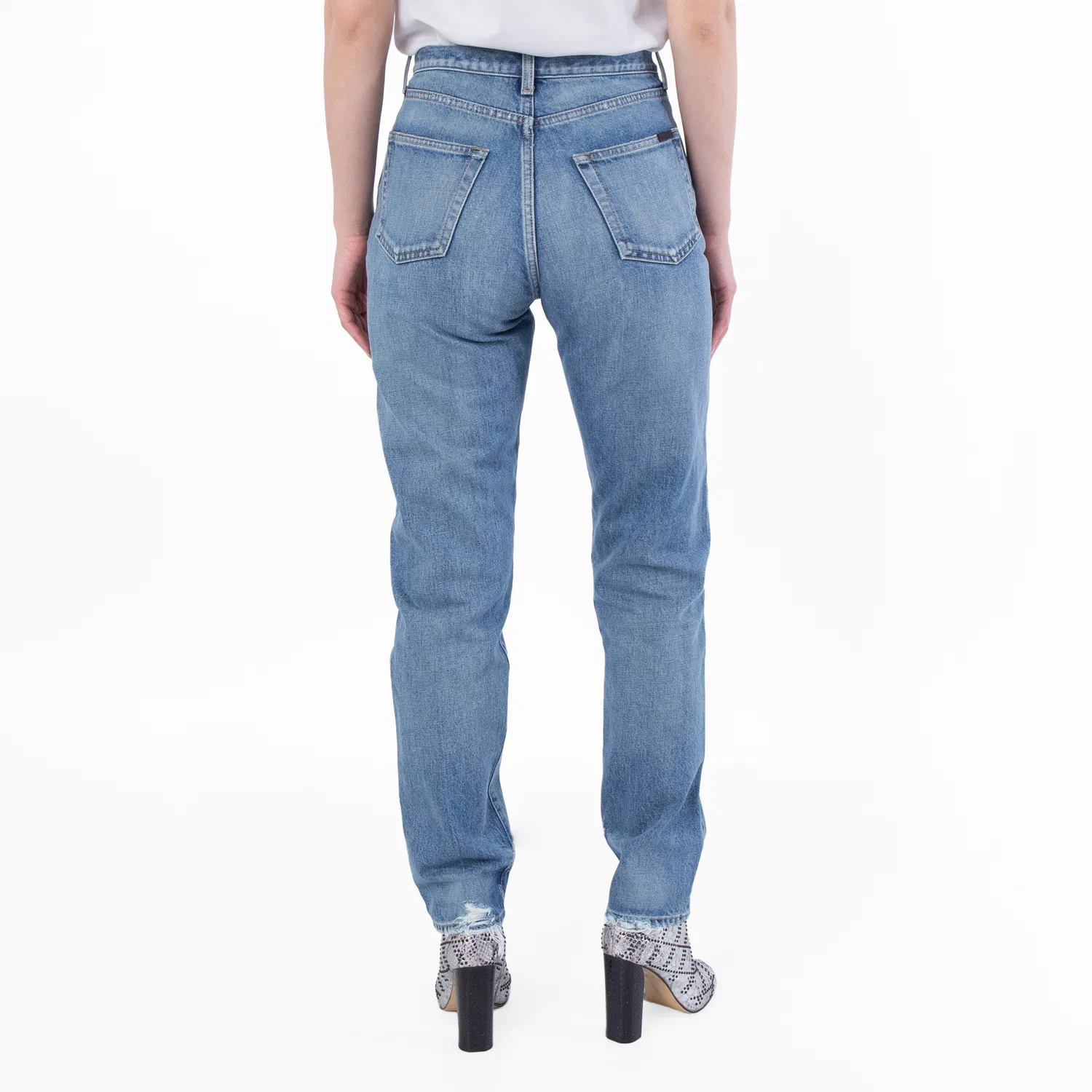 Джинсы скинни с потертостями Womens Slim Fit Denim Jeans Saint Laurent, Charlotte Blue — фото 3