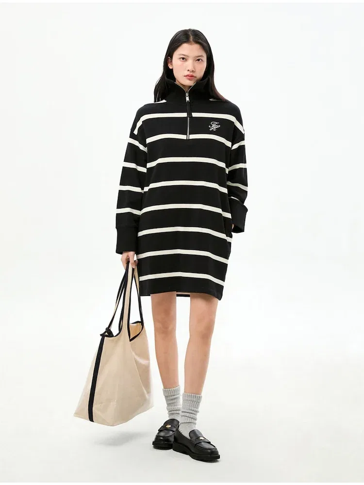 Платье-свитшот с полузастежкой TOMMY HILFIGER, Black
