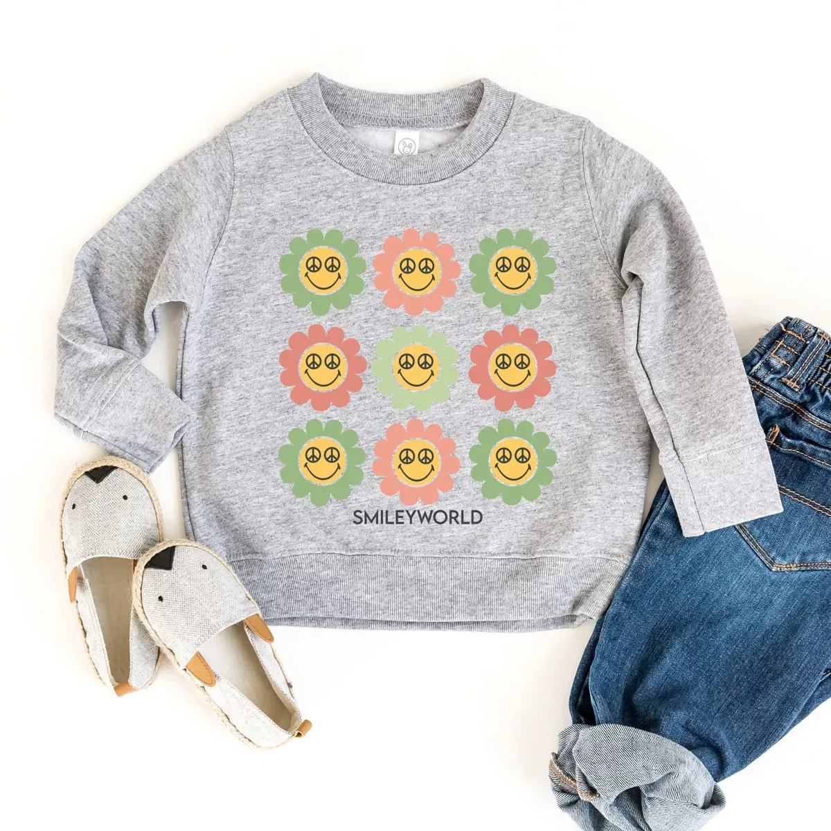 Детский свитшот для девочек с принтом SmileyWorld Flowers With Sunglasses The Juniper Shop, Natural — фото 2