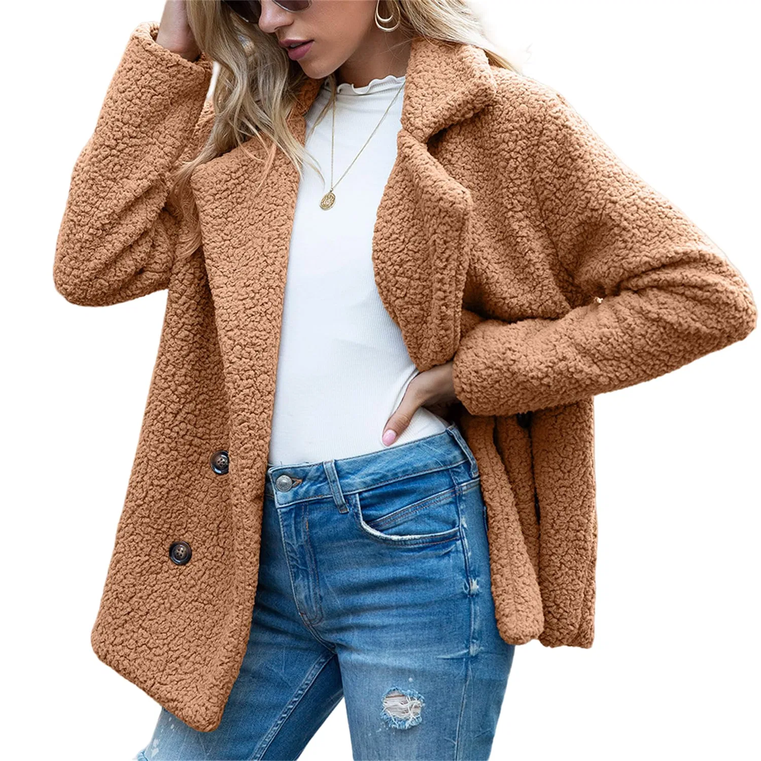 Женское утеплённое пальто с длинным рукавом, Camel