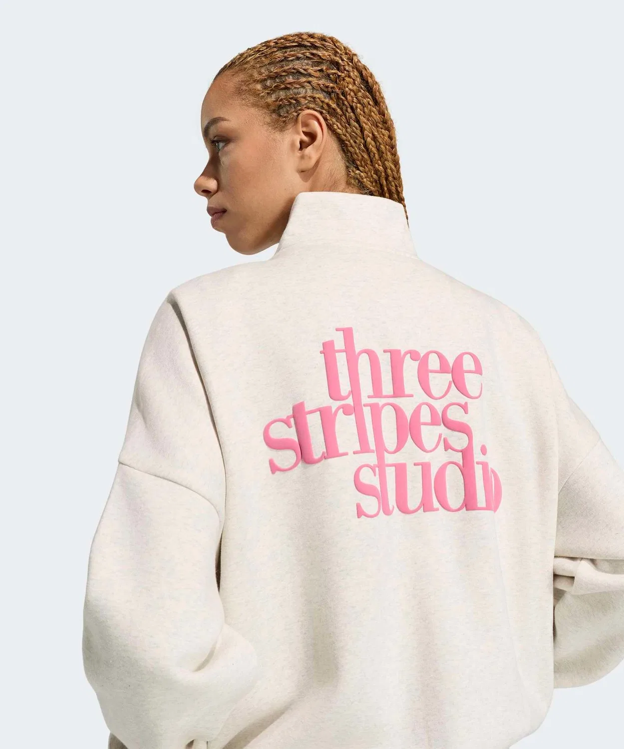 Женский лонгслив с принтом Three Stripes Studio Track Top Adidas, Белый — фото 4