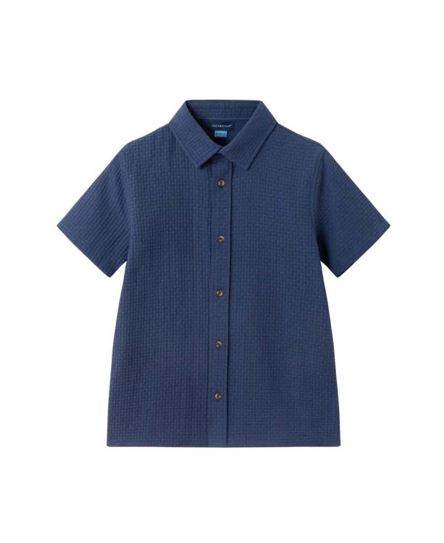 Рубашка с коротким рукавом Basket Weave Buttondown Andy & Evan, Navy