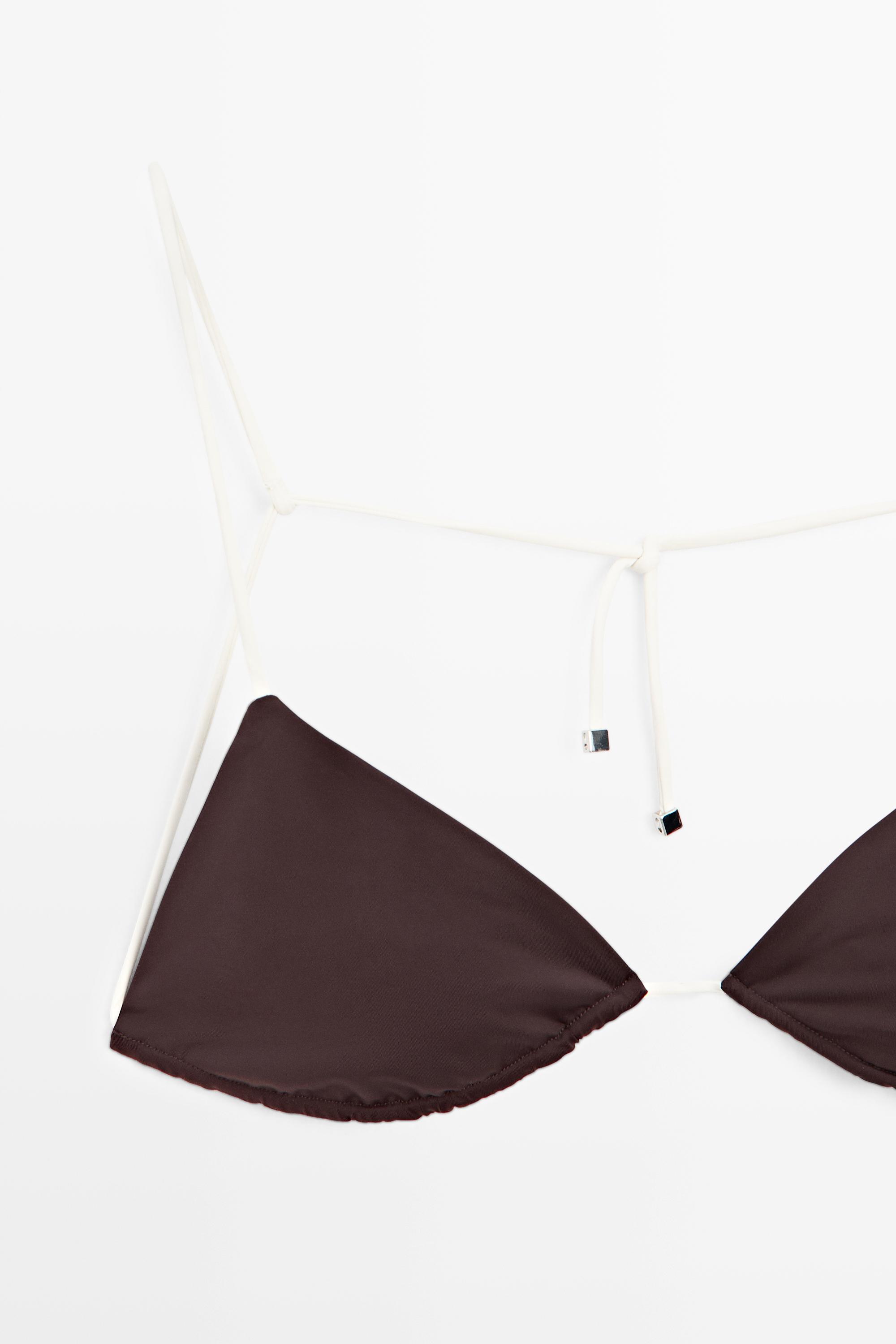Топ-бикини Massimo Dutti Triangle With Contrast Bow, коричневый — фото 4