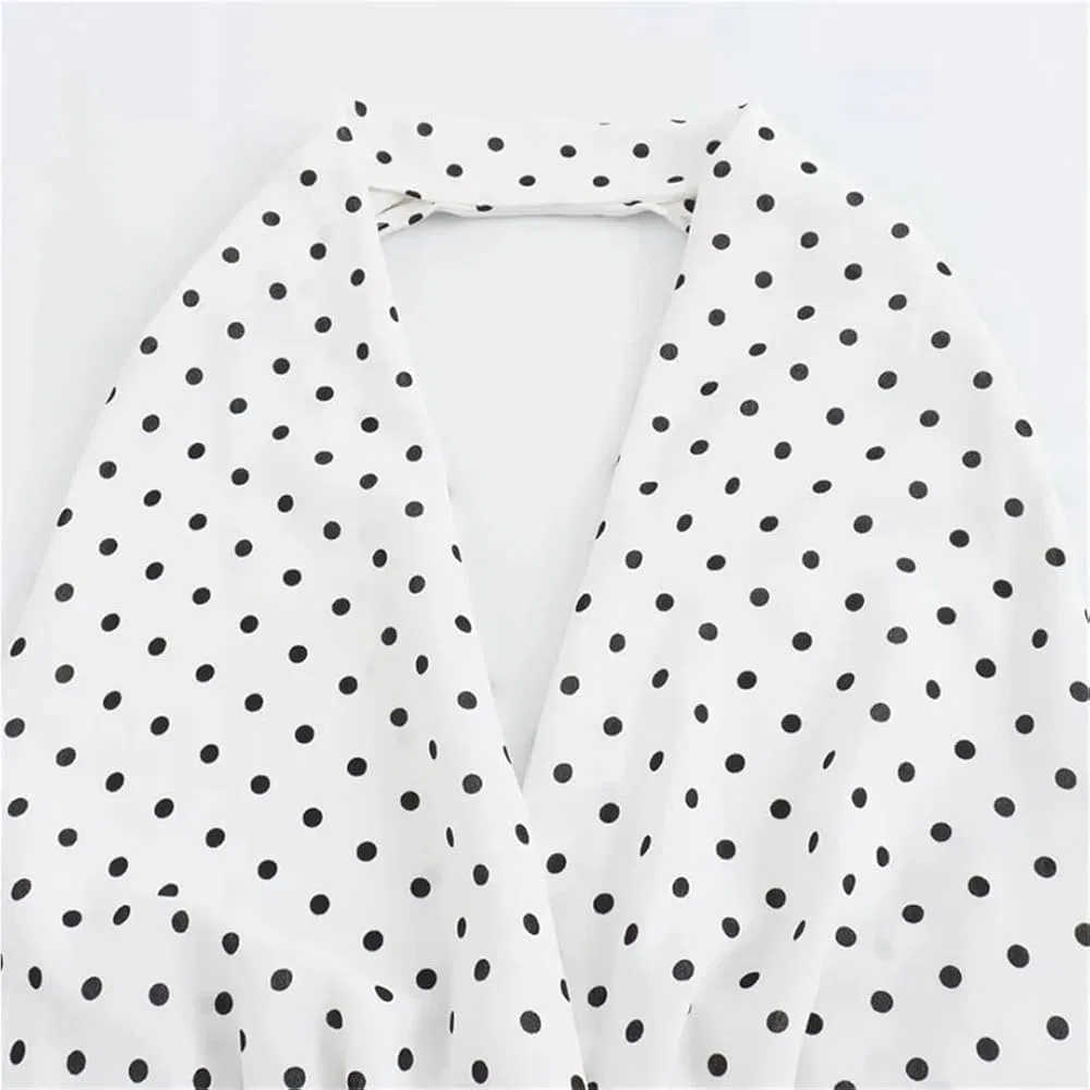 Женское платье в горошек с V-образным вырезом Sling Dress, White — фото 3
