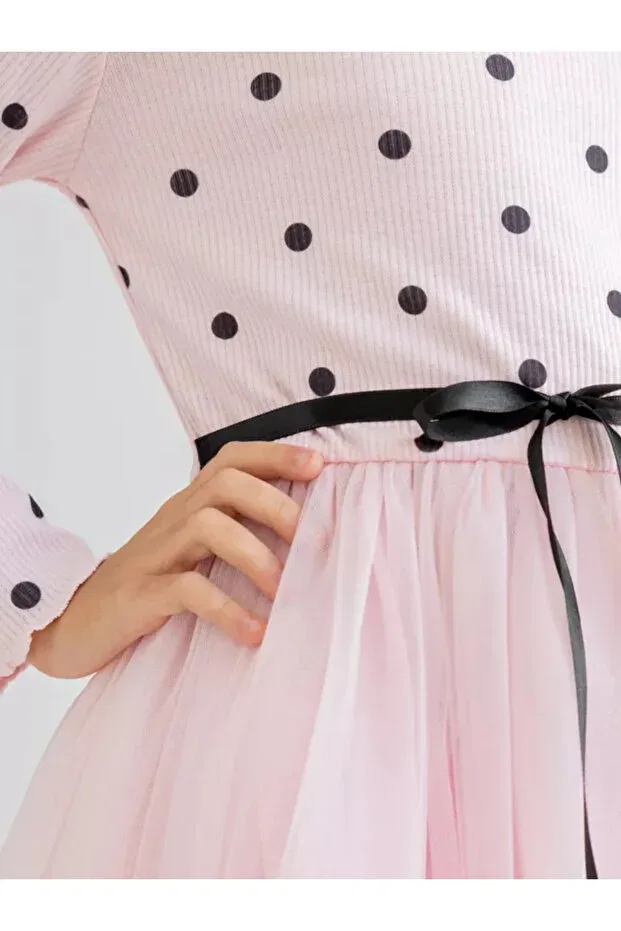 Детское платье для девочек с принтом в горошек Nc Gift, Long-Pink — фото 4