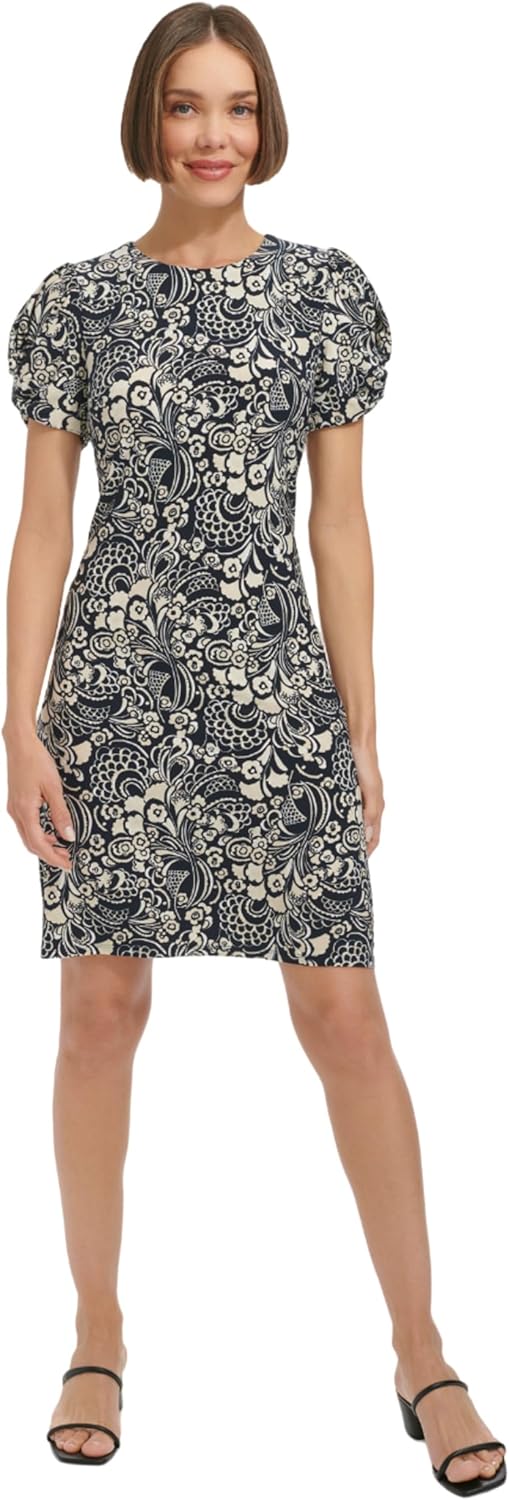 

Женское мини-платье-футляр с рукавами-фонариками и высоким воротом от Tommy Hilfiger, Sky Captain/Ivory