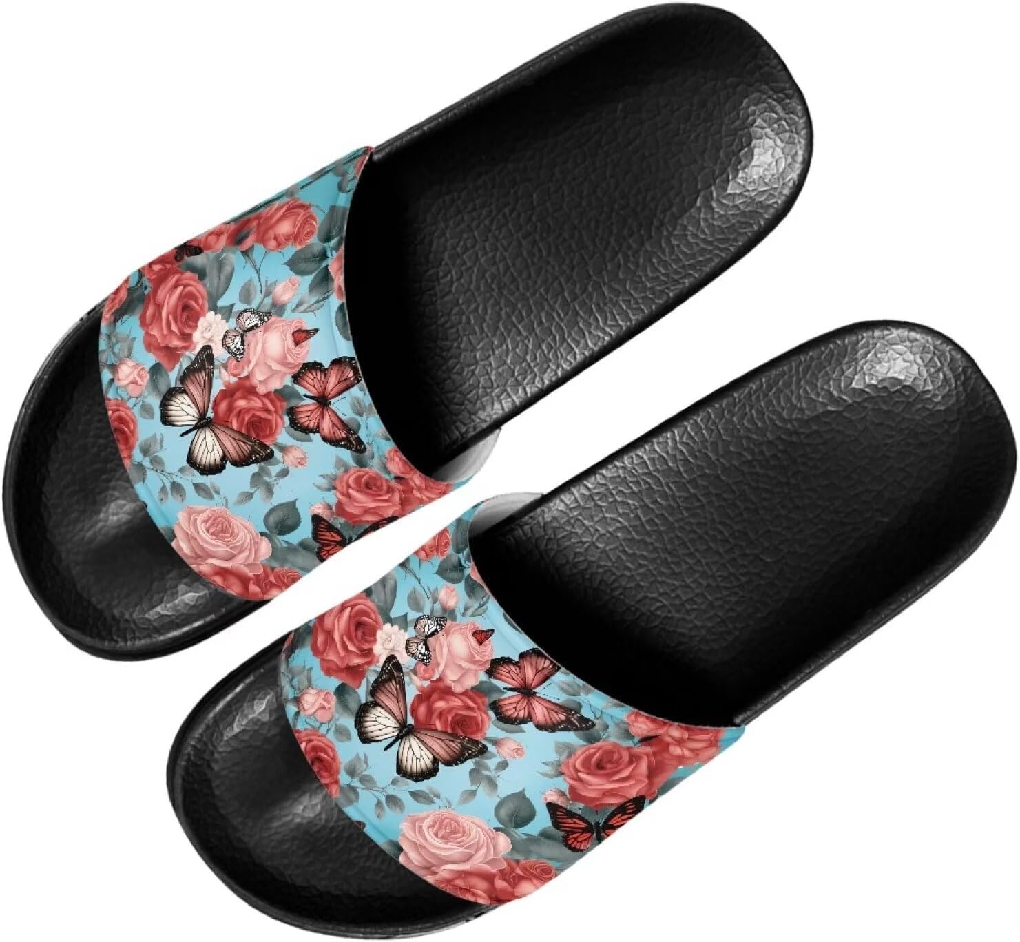 

Сандалии Forchrinse Hummingbird Flower для мужчин и женщин, летние плоские сандалии, пляжные и душевые тапочки, быстро сохнут, Butterfly Rose