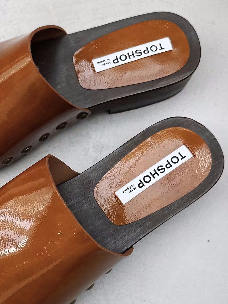 Деревянные сабо Topshop Premium Harley из кожи коричневого цвета — фото 2