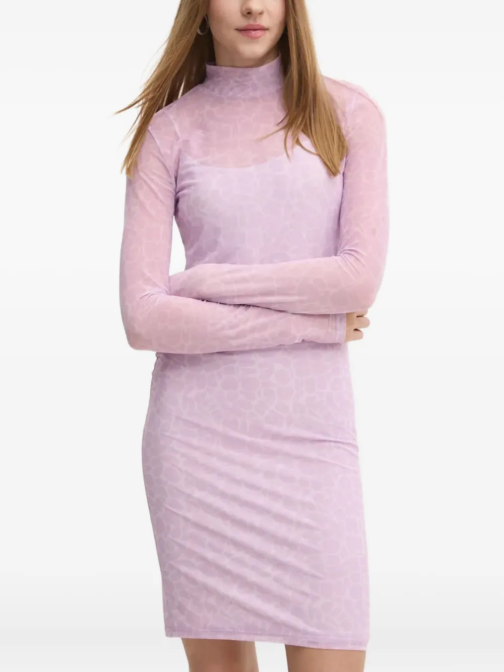 

Мини-платье с длинными рукавами и высоким воротом Hugo, фиолетовый