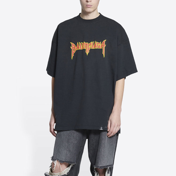 Футболка Balenciaga Metallica Short Sleeve T-Shirt Oversized Fit 'Black Orange', черный — фото 3