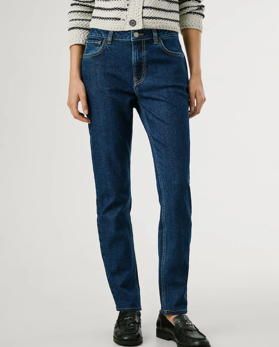 

Прямые женские джинсы с высокой талией из эластичной ткани Pepe Jeans, синий