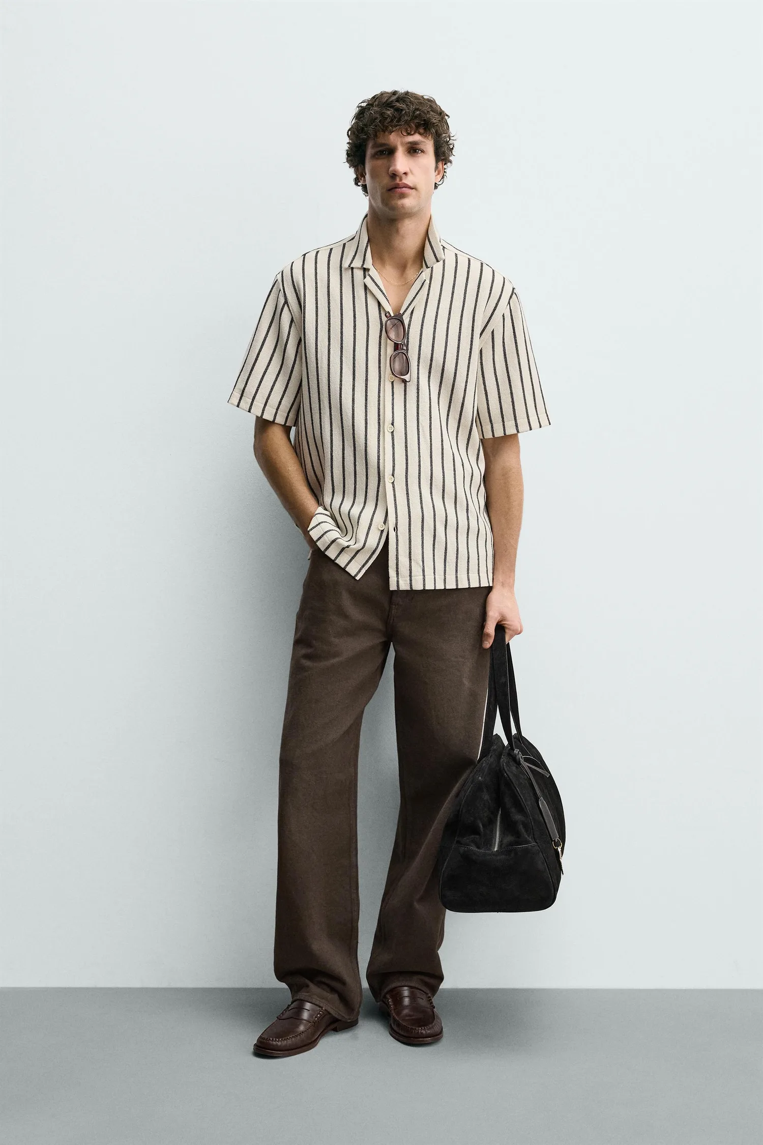 Текстурированная рубашка Zara, экрю/черный