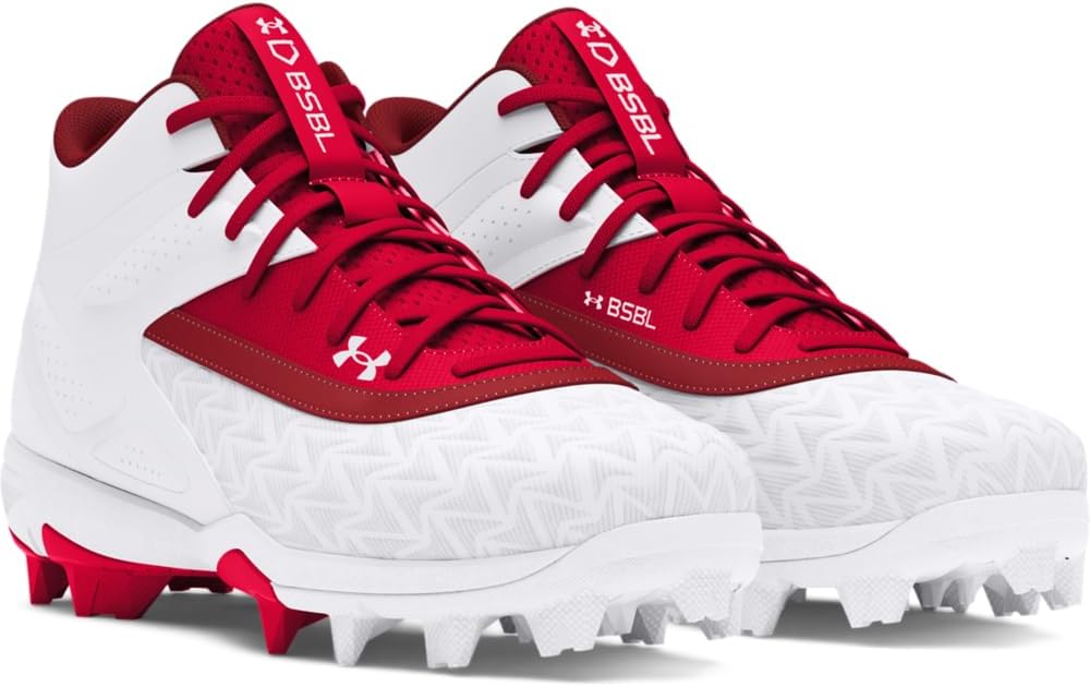 Бейсбольные бутсы Under Armour для мальчиков Leadoff Mid RM JR 3.0, белый/красный — фото 2
