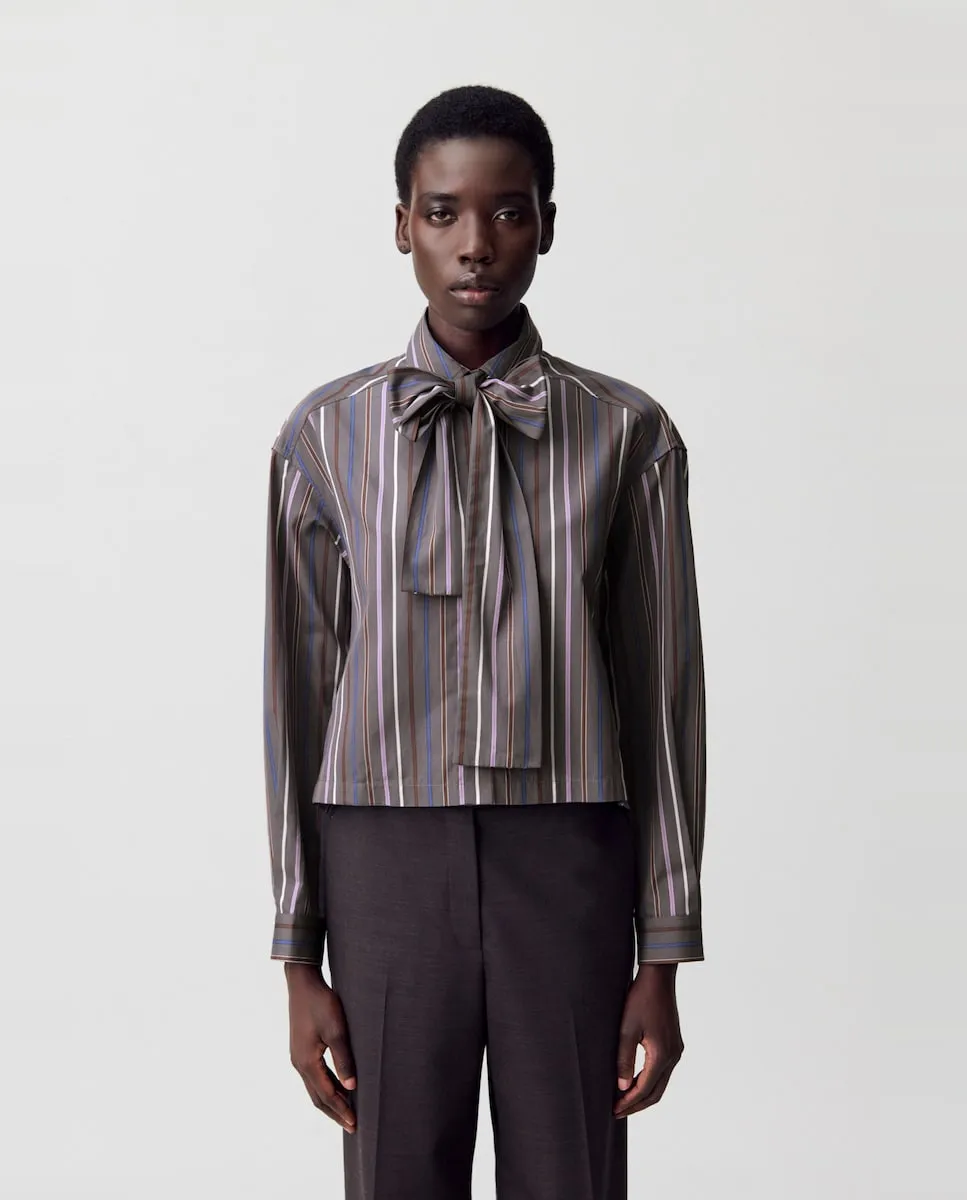 

Женская блузка с бантом и полосками Claudie Pierlot, серый