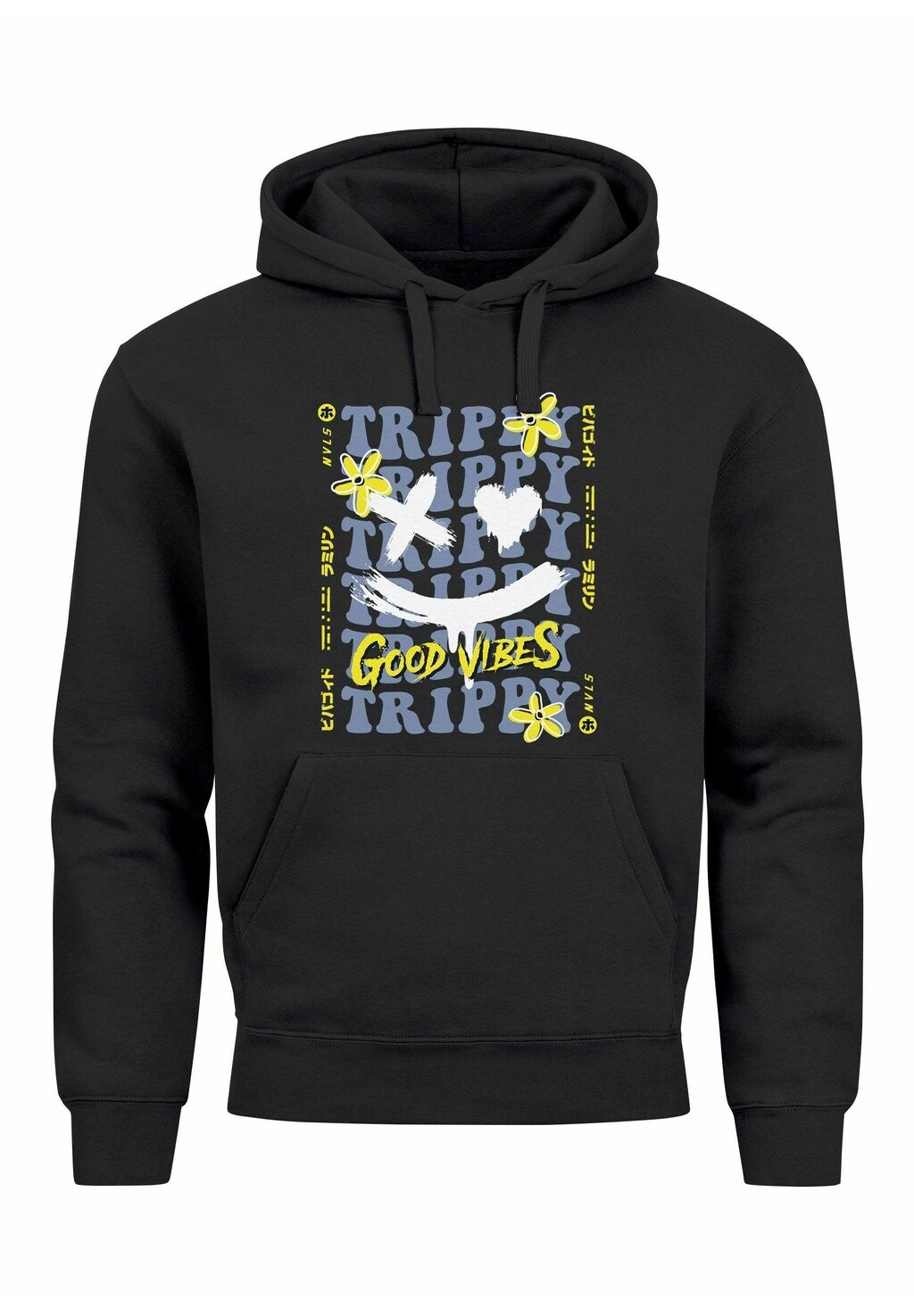 

Толстовка с капюшоном DRIP FACE SMILE HERZ BLUMEN COLLAGE FASHION STREETSTYLE TECHWEAR Neverless, черный