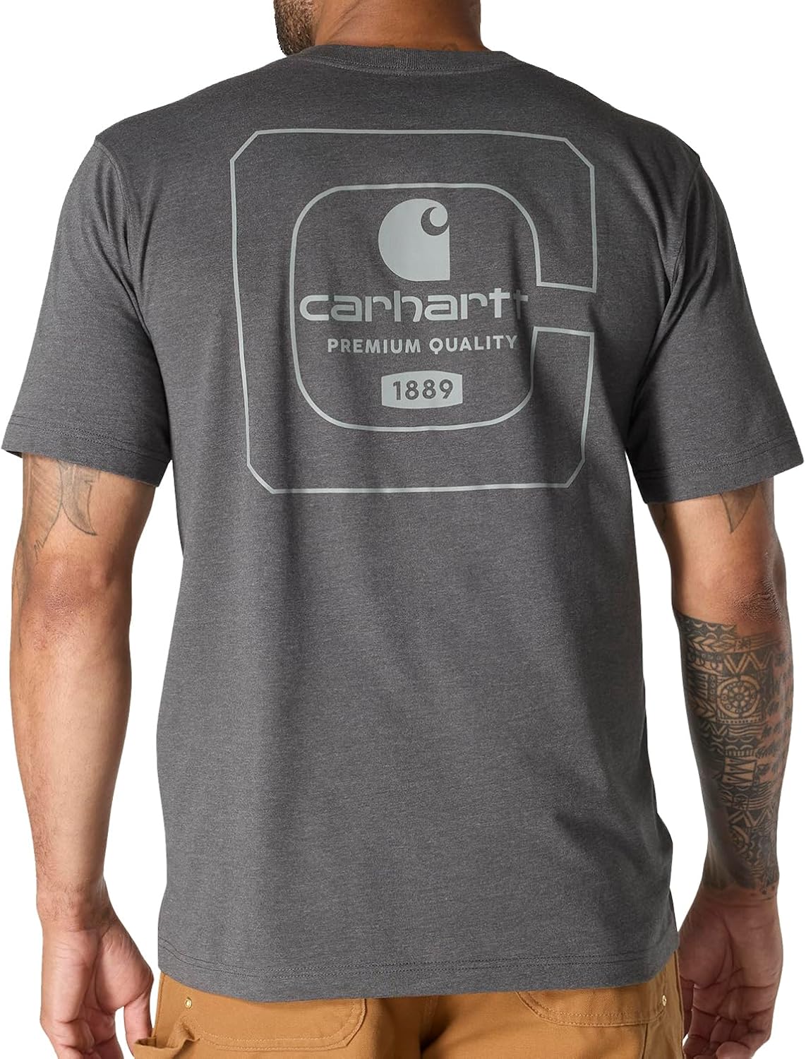 

Мужская футболка Carhartt свободного кроя с короткими рукавами и карманом, с качественной графикой, Carbon Heather