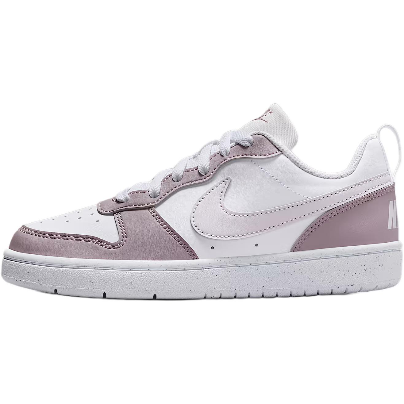 

Nike Court Borough устойчивые к истиранию низкие детские скейтбординговые кроссовки White Purple для подростков