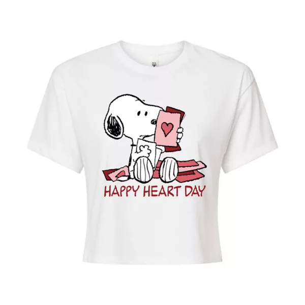

Укороченная футболка Juniors Peanuts Snoopy Happy Heart Day Licensed Character, белый