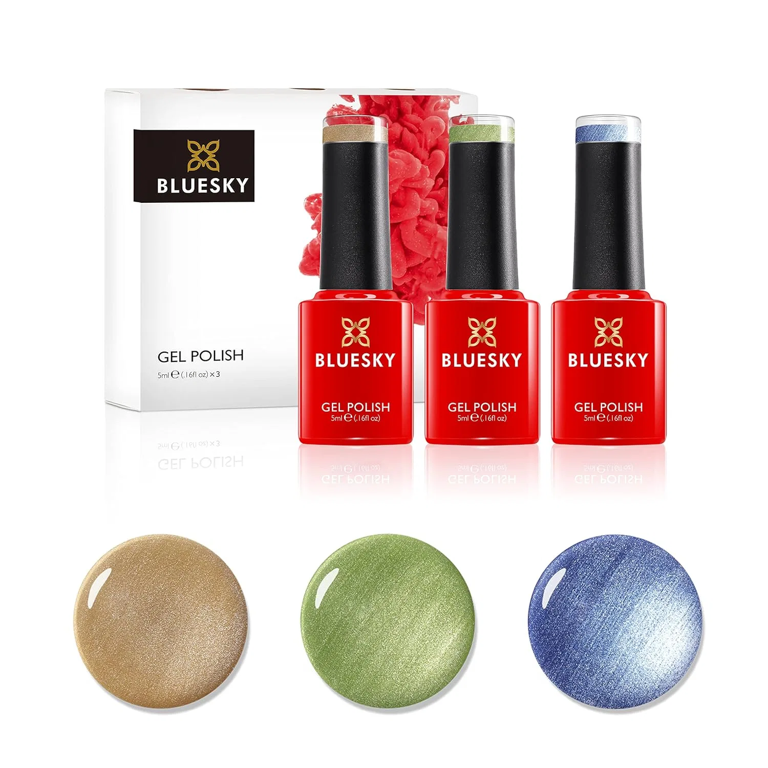 Набор гель-лаков Bluesky Summer 2021 Collection Trio Set, 3 x 5 мл Bluesky, Gold, Green, Blue