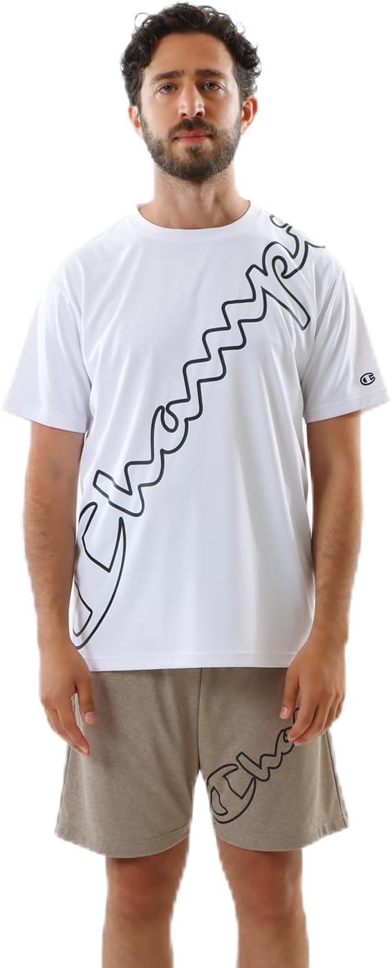 

Футболка Champion C3-ZS307 с коротким рукавом, круглый вырез, антибактериальная, дезодорирующая, быстросохнущая, с защитой от УФ-излучения, с графическим логотипом, мужская спортивная футболка, белый