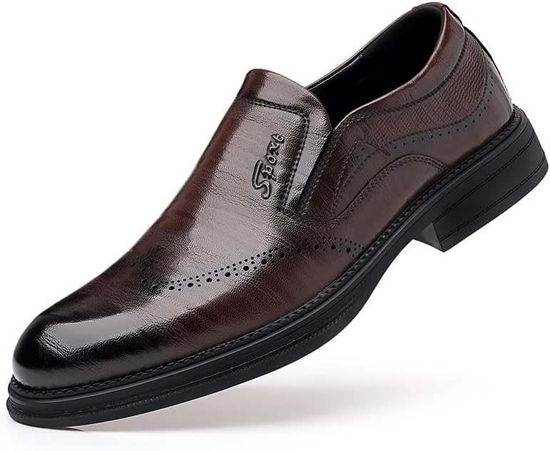 

Мужские оксфорды из натуральной кожи, винтажные, слипоны, заостренный носок, резиновая подошва, противоскользящие, для свадьбы и бизнеса, удобные Lhyxu, коричневый