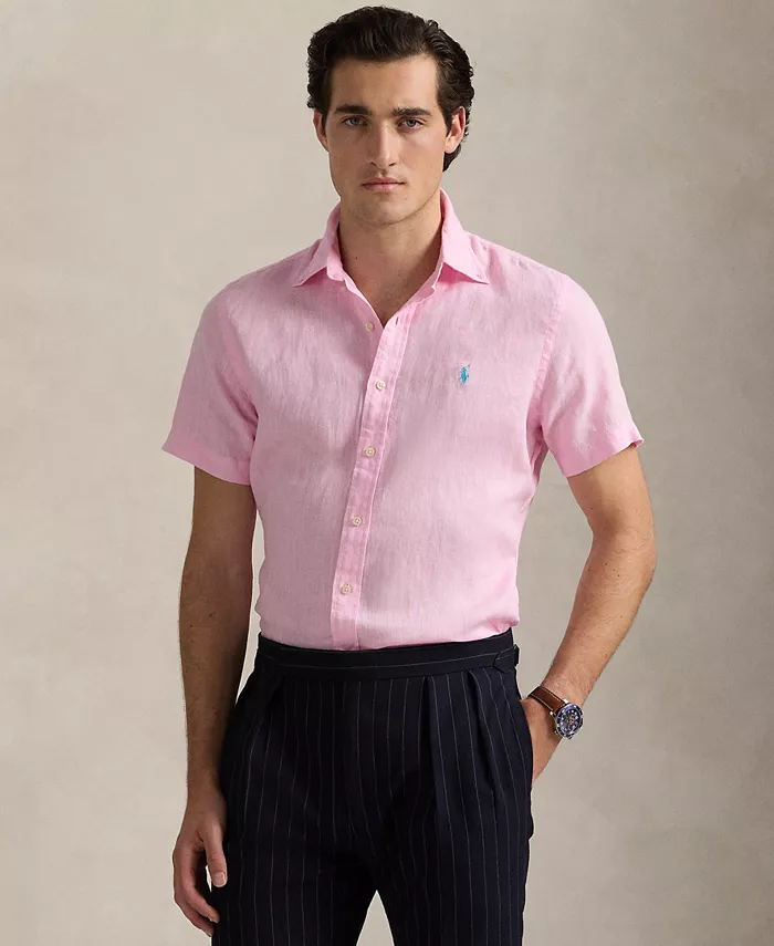 

Мужская льняная рубашка с коротким рукавом на пуговицах Polo Ralph Lauren, розовый