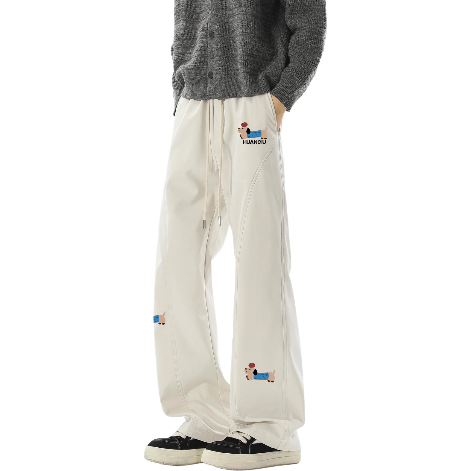 

Повседневные брюки Unisex утепленные с флисовой подкладкой прямого кроя HUANQIU, экрю