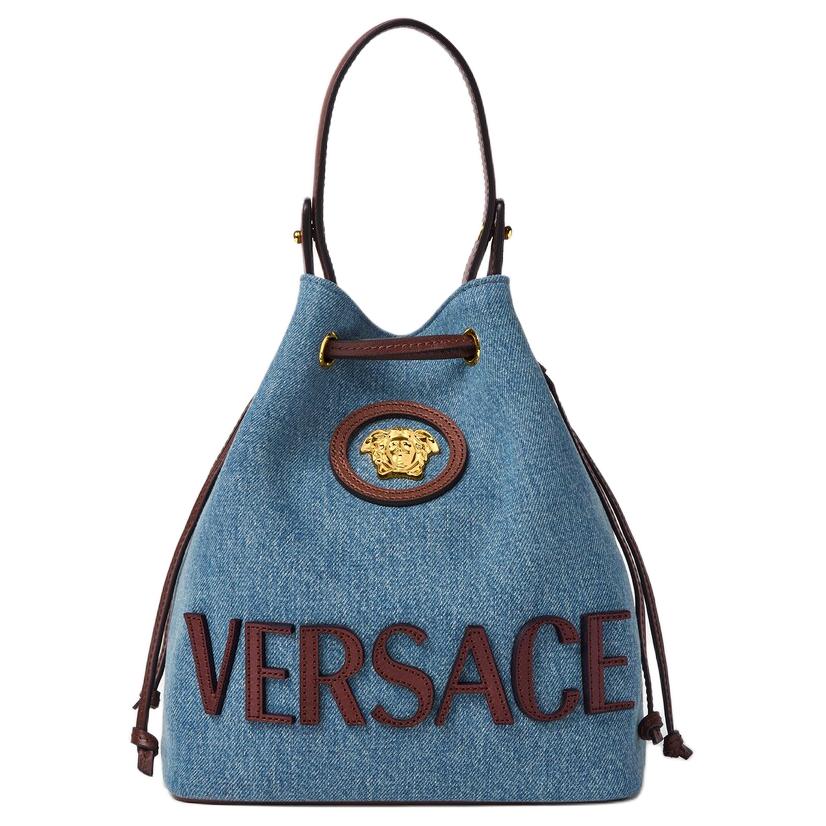 

VERSACE Сумка-ведро La Medusa Cotton Regular для женщин, светло-голубой, коричневый