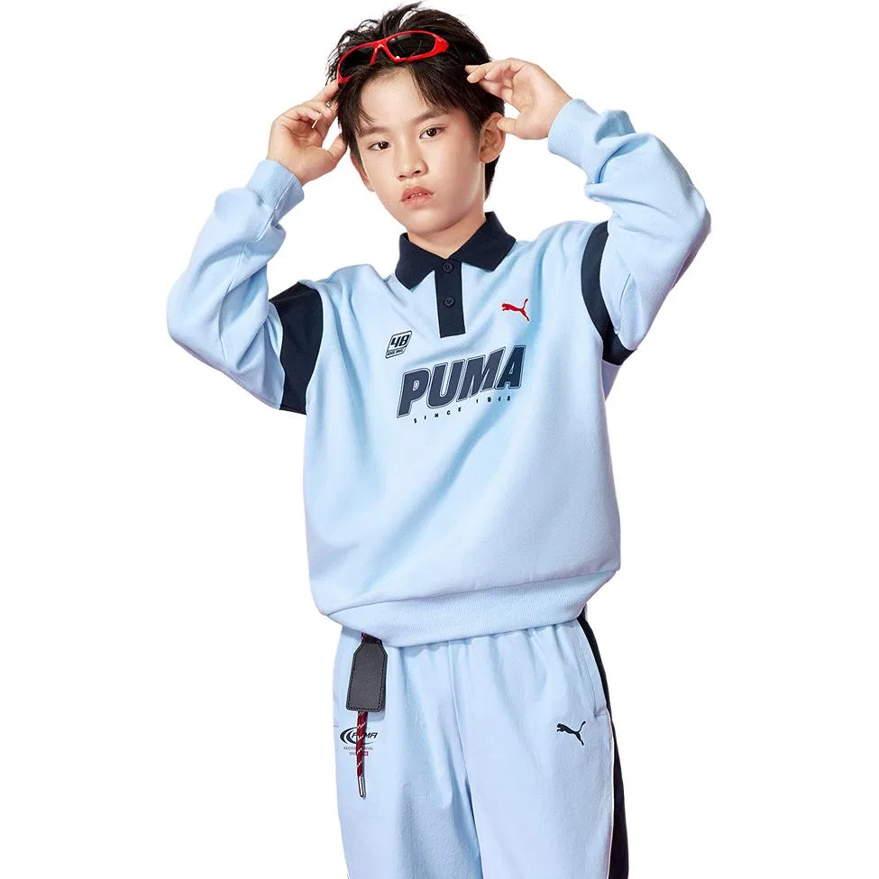 Детский свитшот с отложным воротником PUMA Lake Blue — фото 3