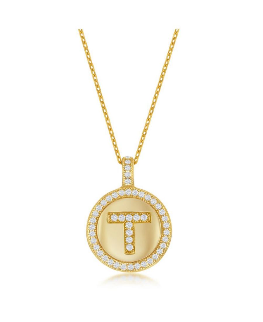 

Колье из стерлингового серебра с золотым покрытием и микропаве из циркония в форме круга с инициалами Simona, Gold t