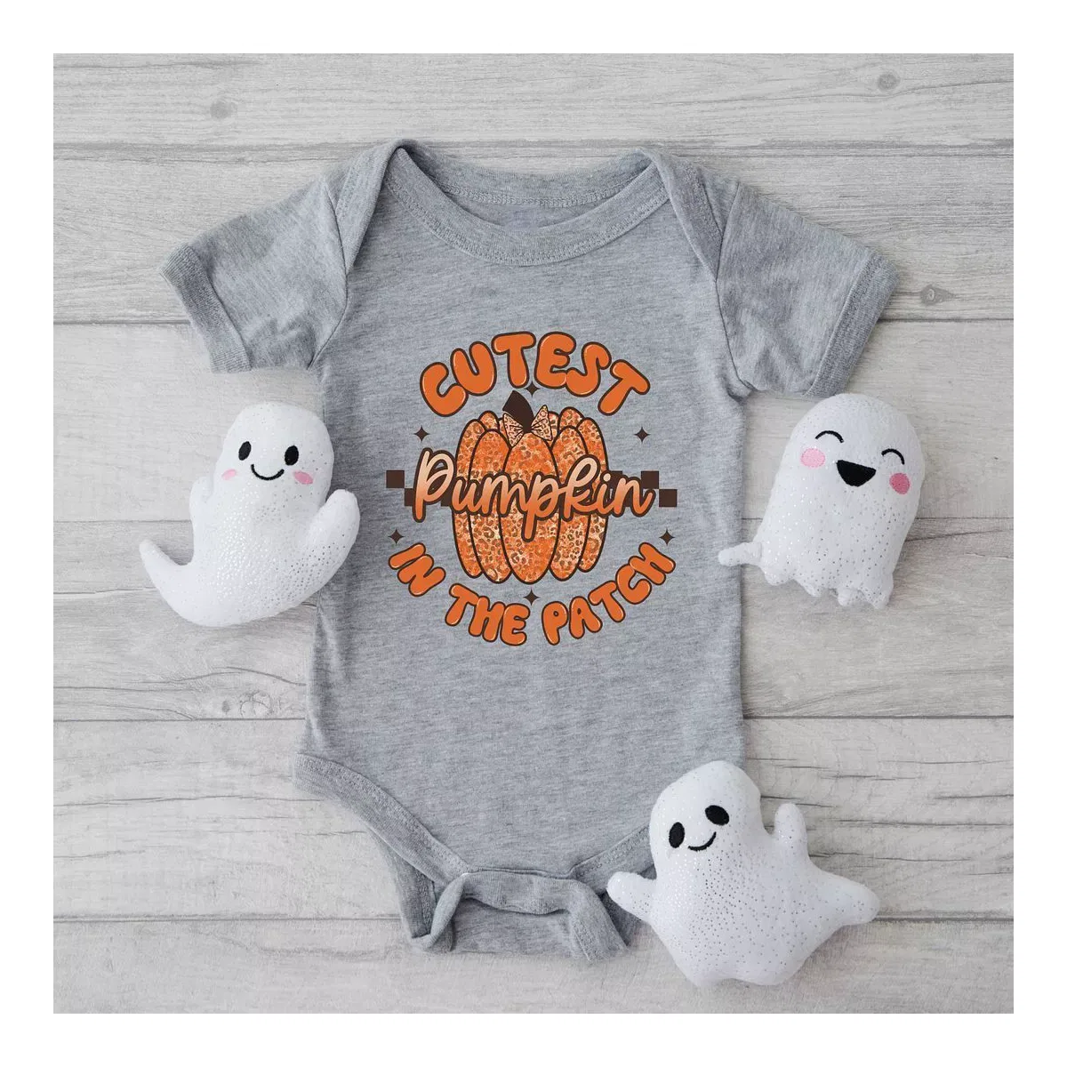 Детское боди для мальчиков с принтом Cutest Pumpkin Leopard Print The Juniper Shop, Heather Grey — фото 2