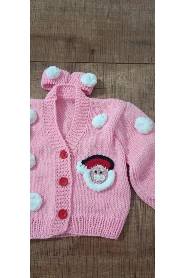 Детский кардиган с цветочным принтом Hand knitted kids cardigan El Örgüsü Cici Bebe, Pink — фото 4