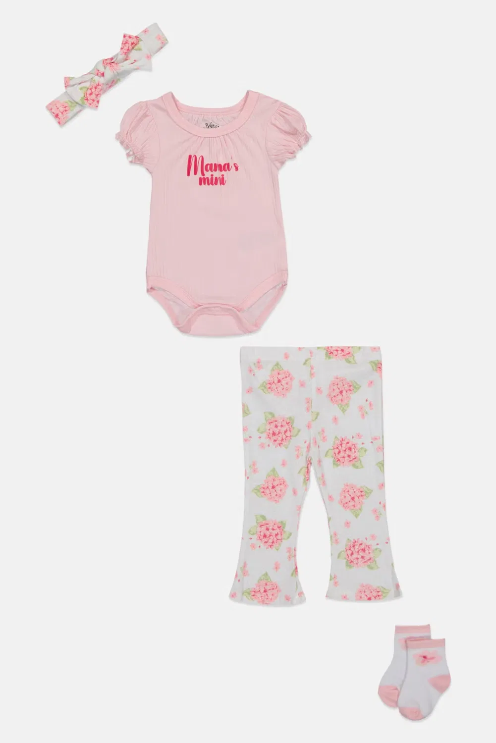 Комплект боди и штанов с принтом с повязкой и носками Baby Essentials, разноцветный — фото 4