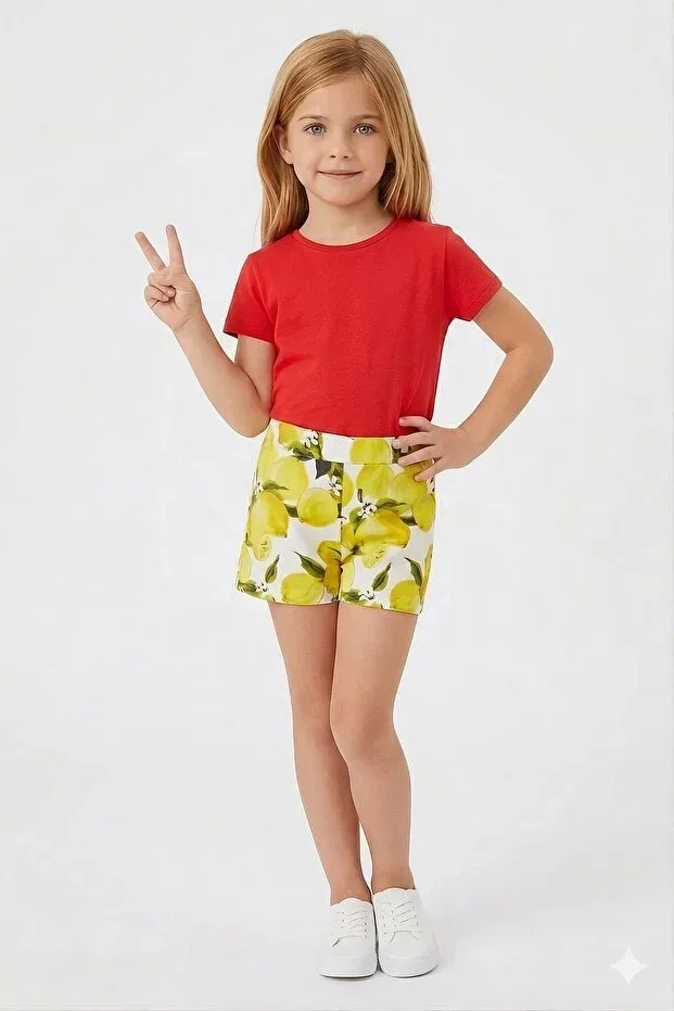 Детские шорты для девочек с принтом Lemon Lovetti, Patterned
