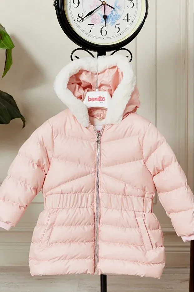 Детское пальто для девочек с капюшоном, водоотталкивающее, Benitto Kids, Pink