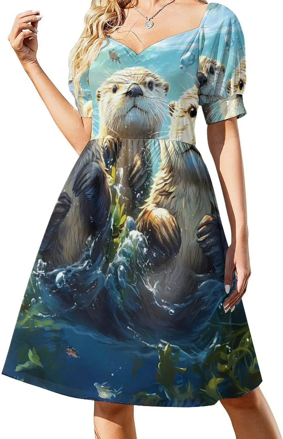 Женское летнее платье A-силуэта с пышными рукавами Sea Otter, Style