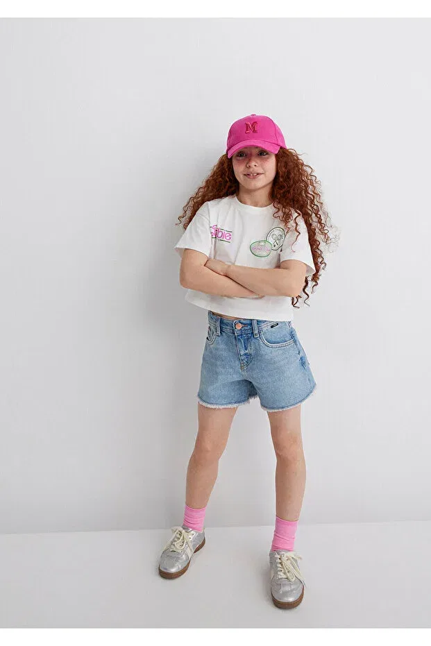 Детская футболка для девочек с принтом Barbie Mavi, Ecru-70057