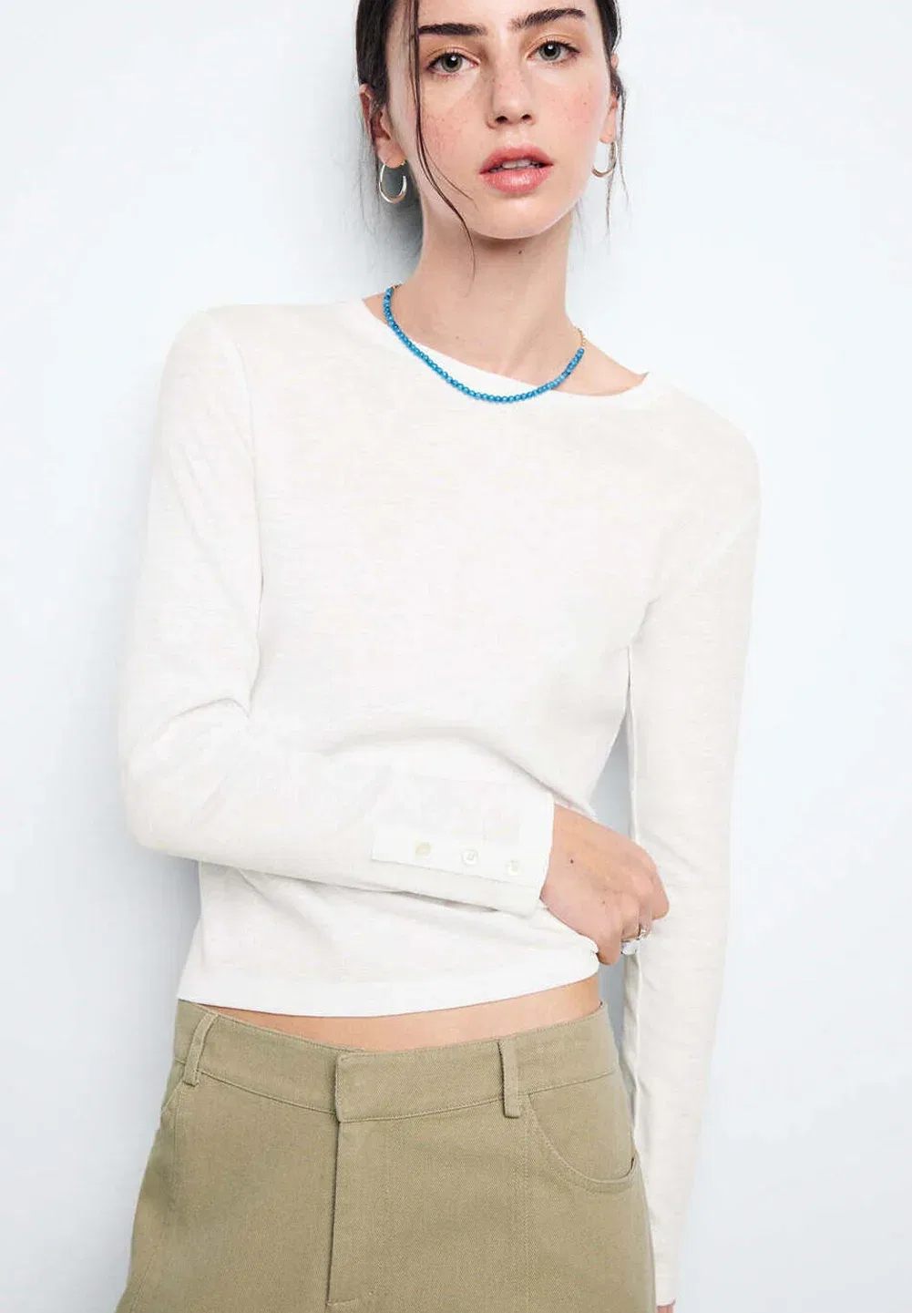Подростковая футболка с длинными рукавами Mango Kids, Off-White — фото 2