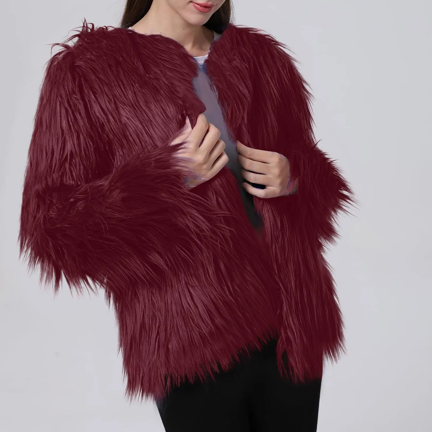 Женская куртка из искусственного меха с карманами Faux Fur Jackets, Red — фото 2