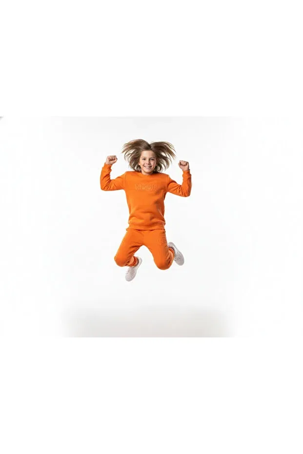 Детский спортивный костюм для девочек с принтом 3 Thread Garson Ş Merve Nur Tekstil, Orange — фото 4
