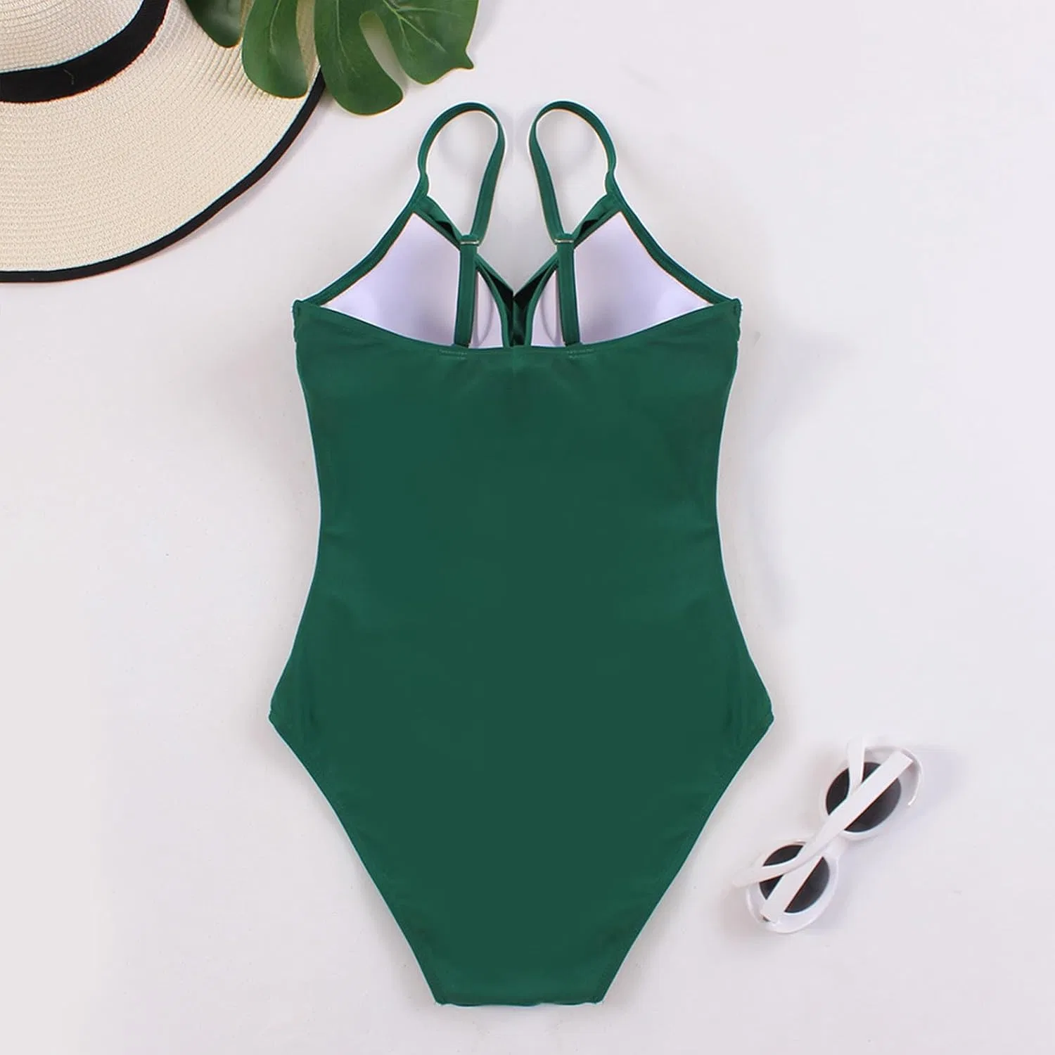 Женский цельный купальник с V-образным вырезом Spaghetti Strap, Green — фото 2